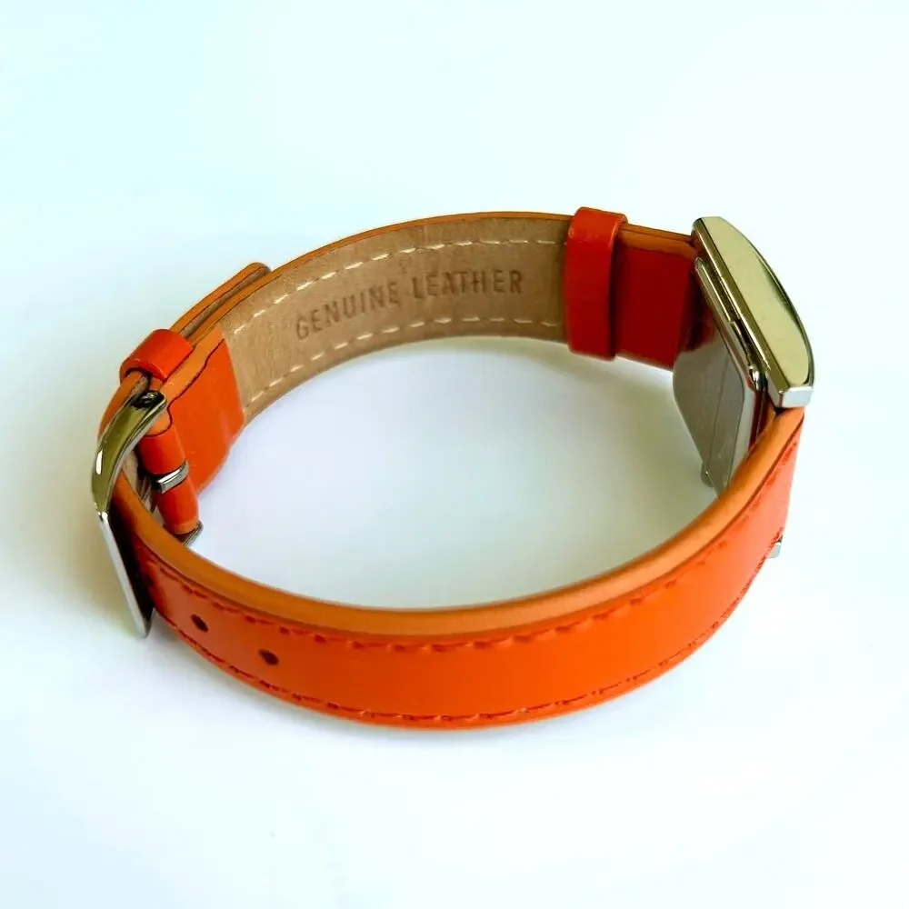 Skagen Denmark Square Watch Mother of Pearl Orange Leather Strap 2000s Vintage - Picture 14 of 14
